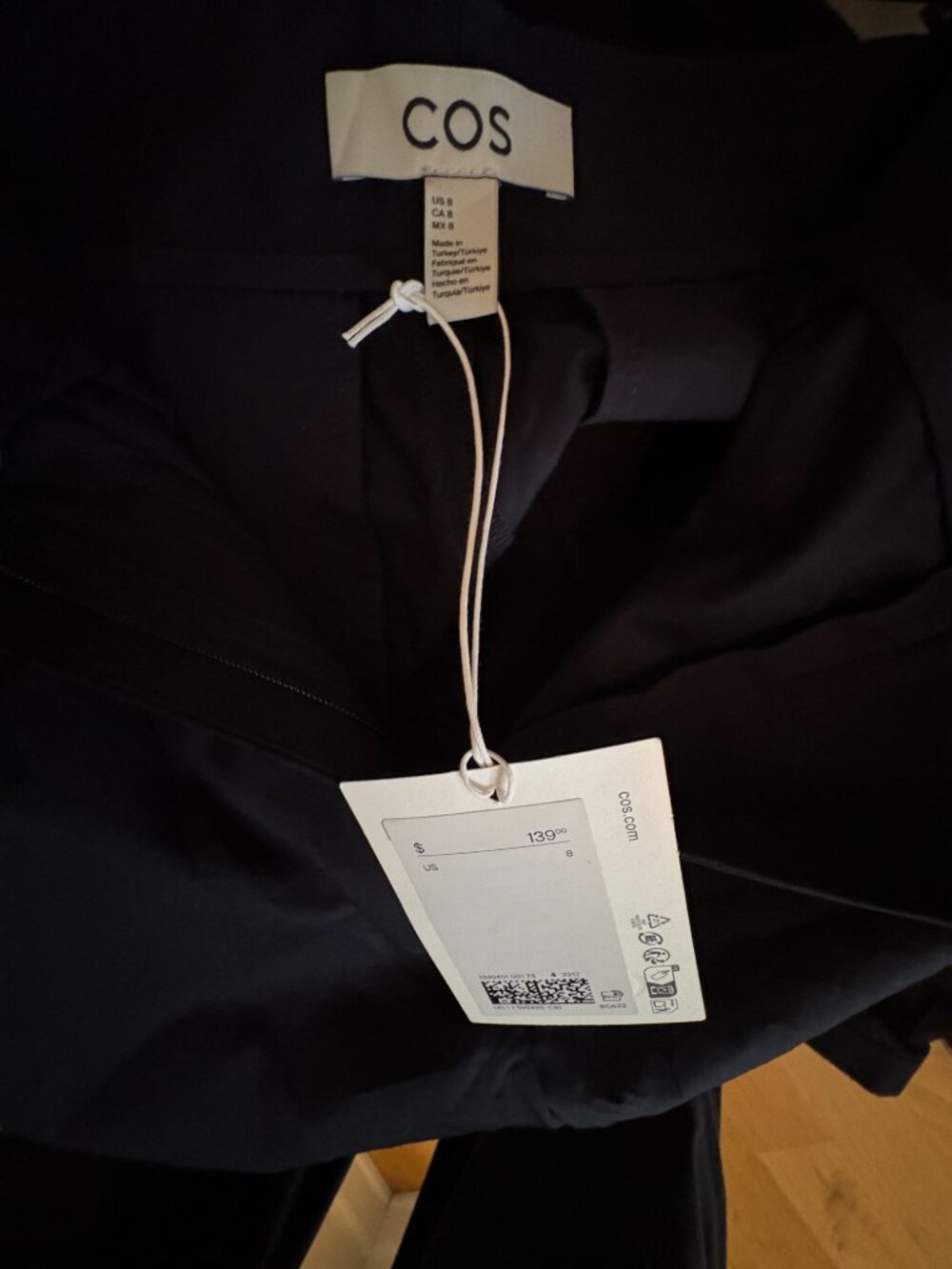 Cos COTTON-TWILL WIDE-LEG TURN-UP PANTS Size 8 Navy - Picture 6 of 7